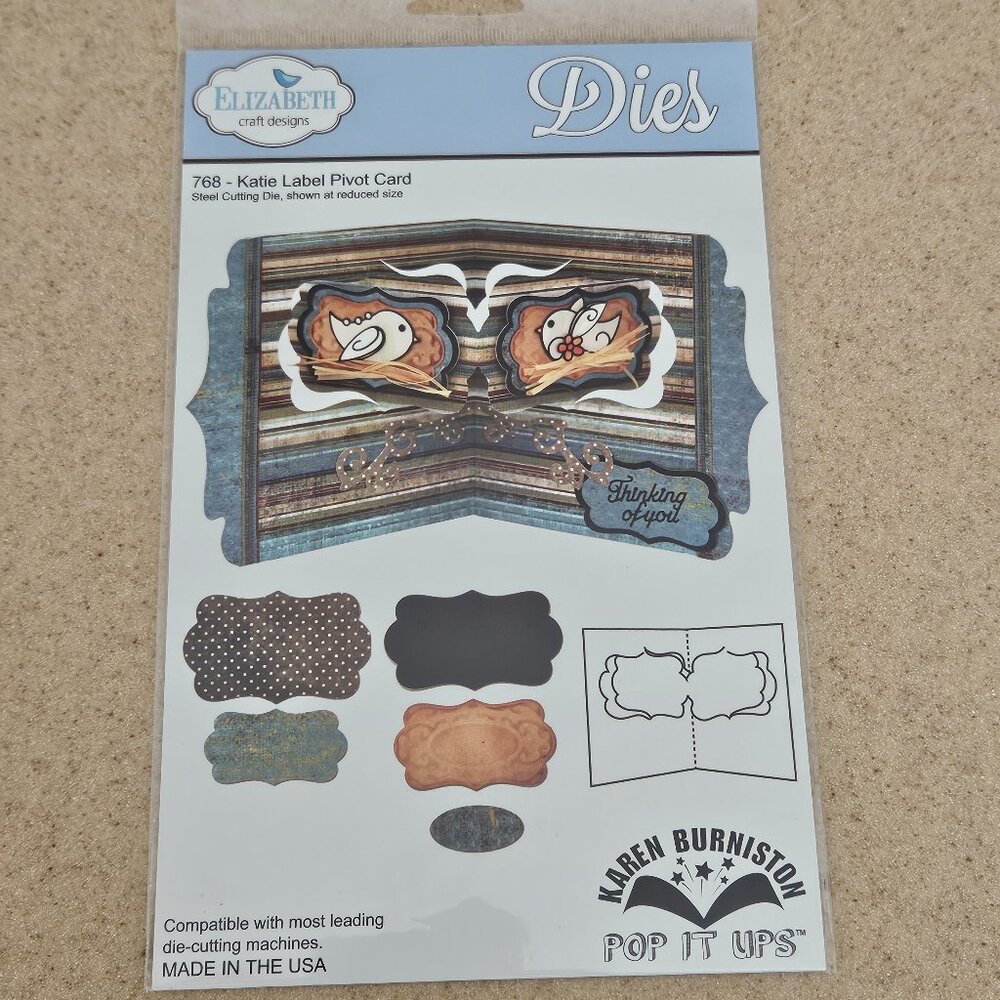 ELIZABETH CRAFT DESIGNS METAL DIES KATIE LABEL PIVOT CARD 768 KAREN BURNISTON